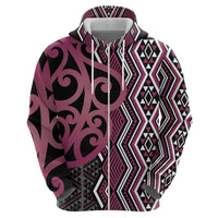 Maori Taniko Patterns Zip Hoodie Pink Patiki Motifs Mix Whakairo Ngaru LT7 - Polynesian Pride