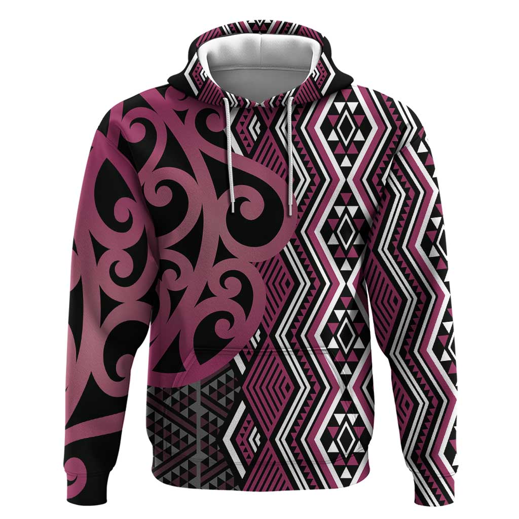 Maori Taniko Patterns Zip Hoodie Pink Patiki Motifs Mix Whakairo Ngaru LT7 Pullover Hoodie Pink - Polynesian Pride