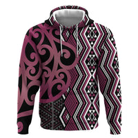 Maori Taniko Patterns Zip Hoodie Pink Patiki Motifs Mix Whakairo Ngaru LT7 Pullover Hoodie Pink - Polynesian Pride