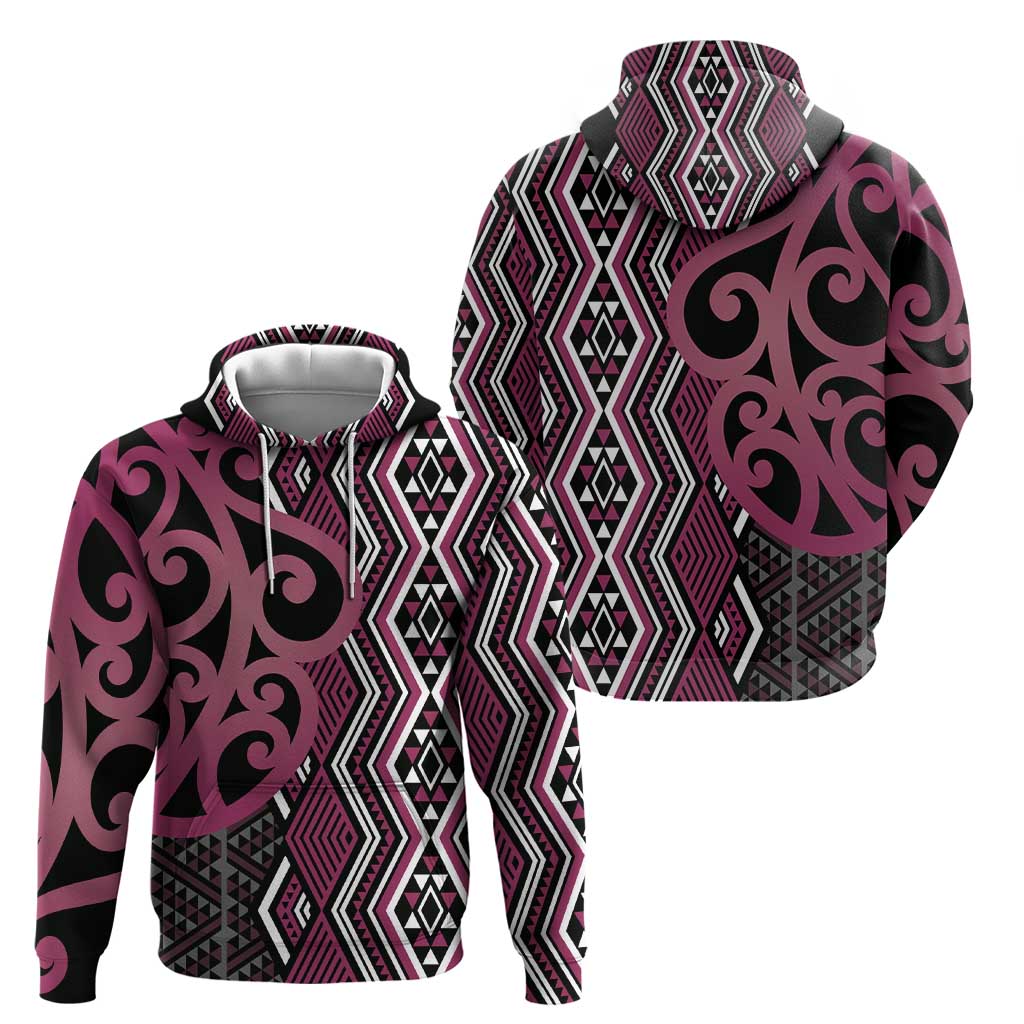Maori Taniko Patterns Zip Hoodie Pink Patiki Motifs Mix Whakairo Ngaru LT7 - Polynesian Pride
