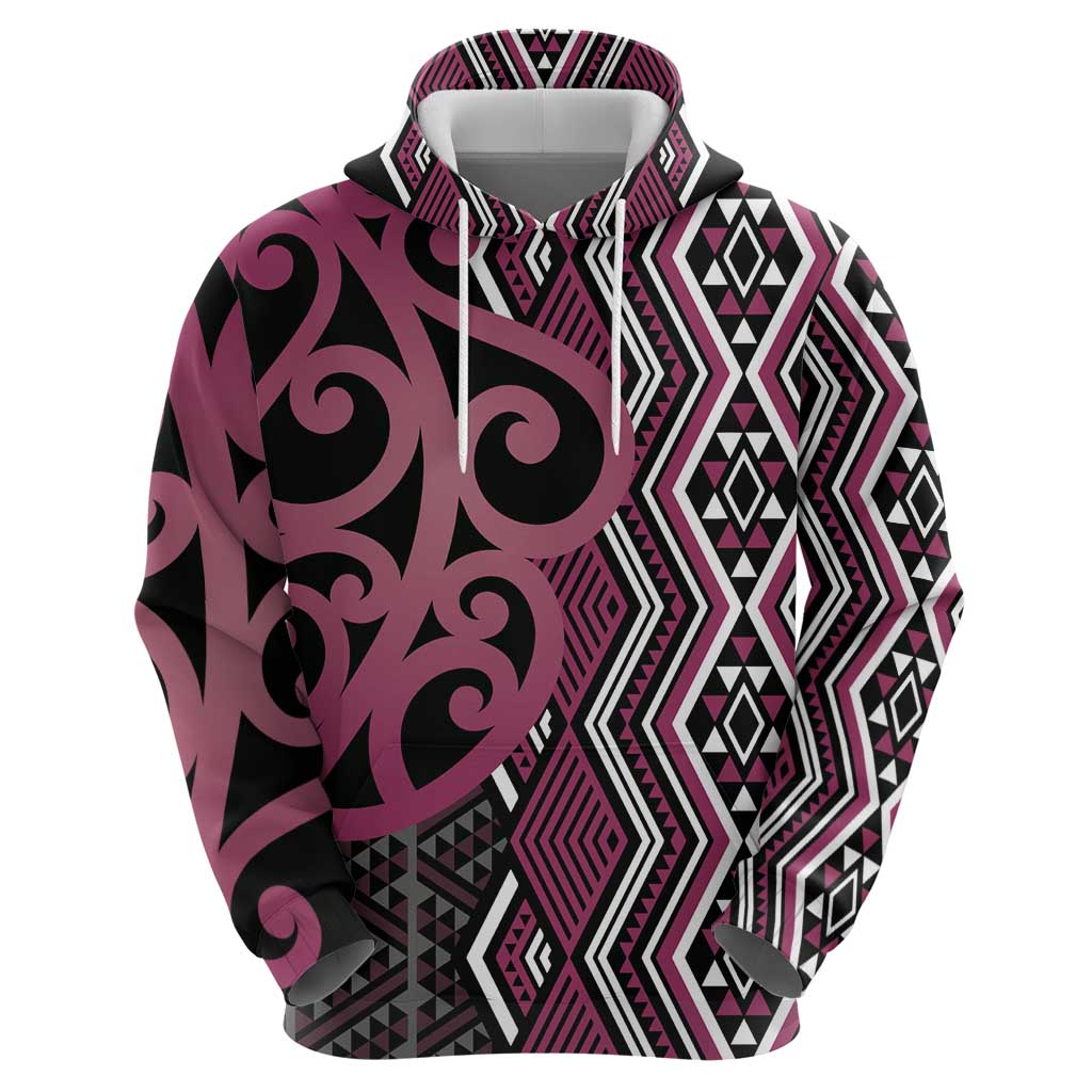 Maori Taniko Patterns Zip Hoodie Pink Patiki Motifs Mix Whakairo Ngaru LT7 - Polynesian Pride