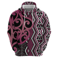 Maori Taniko Patterns Zip Hoodie Pink Patiki Motifs Mix Whakairo Ngaru LT7 - Polynesian Pride
