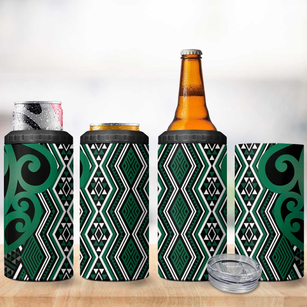 Maori Taniko Patterns 4 in 1 Can Cooler Tumbler Pounamu Patiki Motifs Mix Whakairo Ngaru