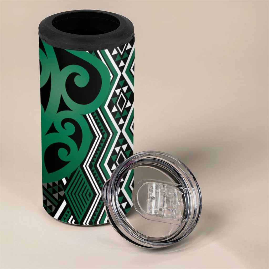 Maori Taniko Patterns 4 in 1 Can Cooler Tumbler Pounamu Patiki Motifs Mix Whakairo Ngaru
