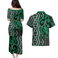 Maori Taniko Patterns Couples Matching Puletasi and Hawaiian Shirt Pounamu Patiki Motifs Mix Whakairo Ngaru LT7 - Polynesian Pride