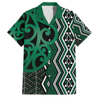 Maori Taniko Patterns Family Matching Off The Shoulder Long Sleeve Dress and Hawaiian Shirt Pounamu Patiki Motifs Mix Whakairo Ngaru LT7 Dad's Shirt - Short Sleeve Green - Polynesian Pride