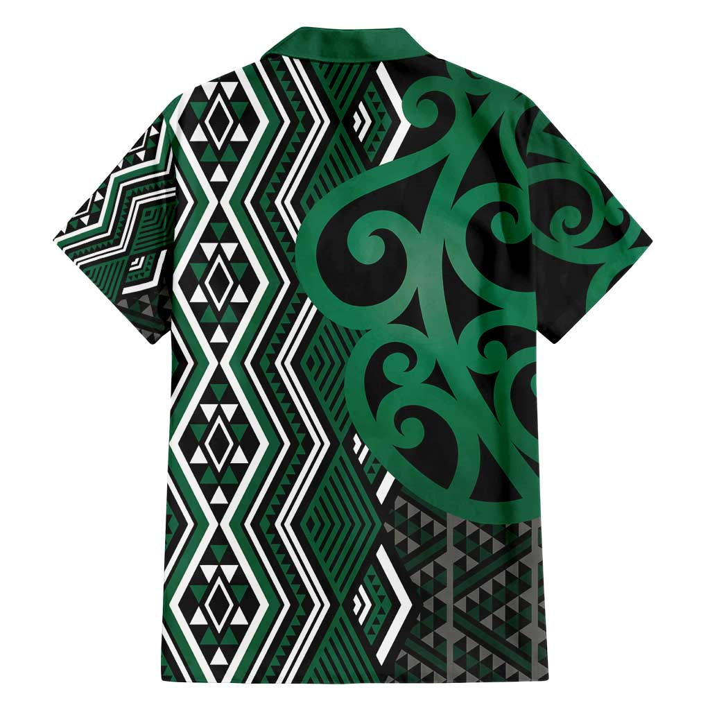 Maori Taniko Patterns Family Matching Off Shoulder Short Dress and Hawaiian Shirt Pounamu Patiki Motifs Mix Whakairo Ngaru