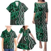 Maori Taniko Patterns Family Matching Puletasi and Hawaiian Shirt Pounamu Patiki Motifs Mix Whakairo Ngaru LT7 - Polynesian Pride