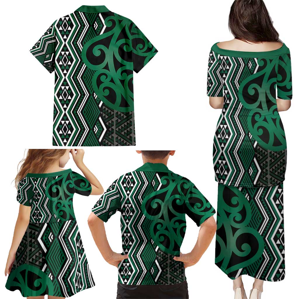 Maori Taniko Patterns Family Matching Puletasi and Hawaiian Shirt Pounamu Patiki Motifs Mix Whakairo Ngaru LT7 - Polynesian Pride