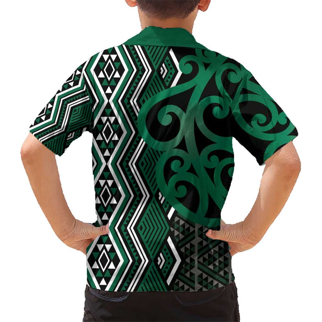 Maori Taniko Patterns Family Matching Short Sleeve Bodycon Dress and Hawaiian Shirt Pounamu Patiki Motifs Mix Whakairo Ngaru LT7 - Polynesian Pride