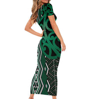 Maori Taniko Patterns Family Matching Short Sleeve Bodycon Dress and Hawaiian Shirt Pounamu Patiki Motifs Mix Whakairo Ngaru LT7 - Polynesian Pride