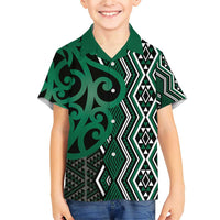 Maori Taniko Patterns Family Matching Short Sleeve Bodycon Dress and Hawaiian Shirt Pounamu Patiki Motifs Mix Whakairo Ngaru LT7 Son's Shirt Green - Polynesian Pride