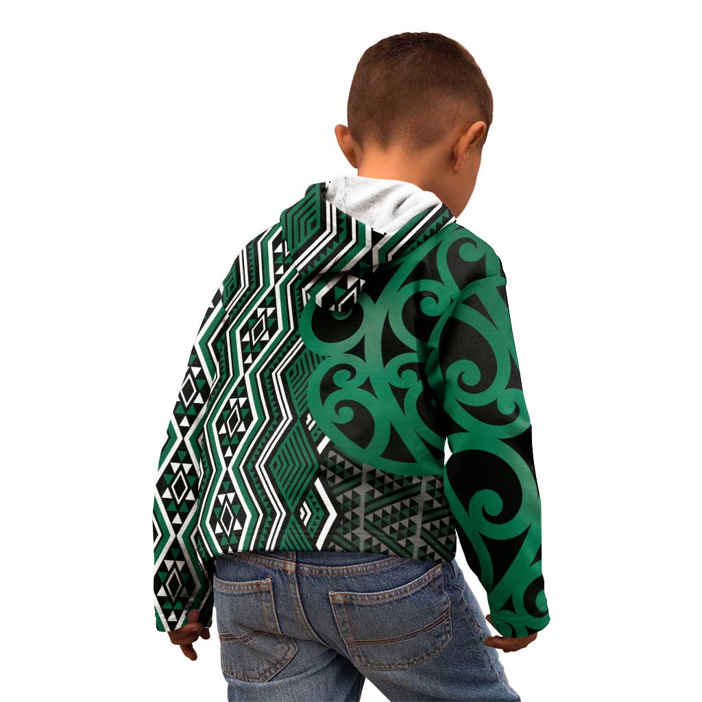 Maori Taniko Patterns Kid Hoodie Pounamu Patiki Motifs Mix Whakairo Ngaru