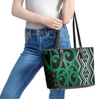 Maori Taniko Patterns Leather Tote Bag Pounamu Patiki Motifs Mix Whakairo Ngaru