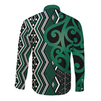 Maori Taniko Patterns Long Sleeve Button Shirt Pounamu Patiki Motifs Mix Whakairo Ngaru LT7 - Polynesian Pride