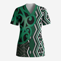 Maori Taniko Patterns Scrub Top Pounamu Patiki Motifs Mix Whakairo Ngaru - Polynesian Pride