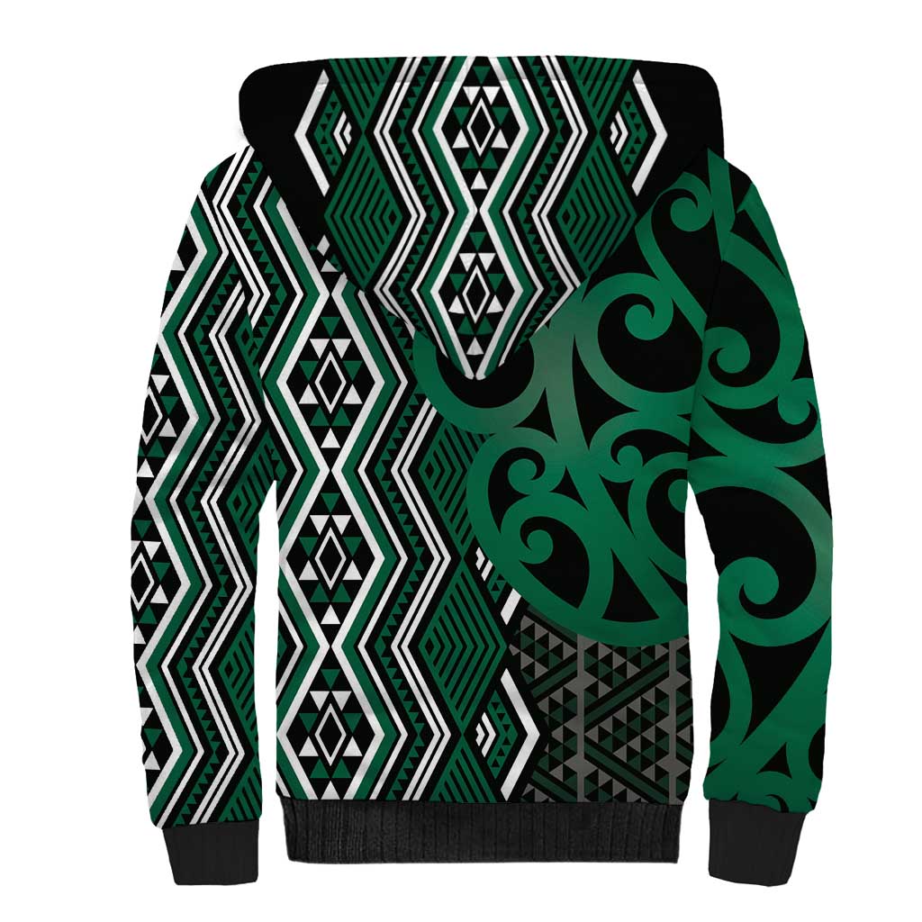 Maori Taniko Patterns Sherpa Hoodie Pounamu Patiki Motifs Mix Whakairo Ngaru