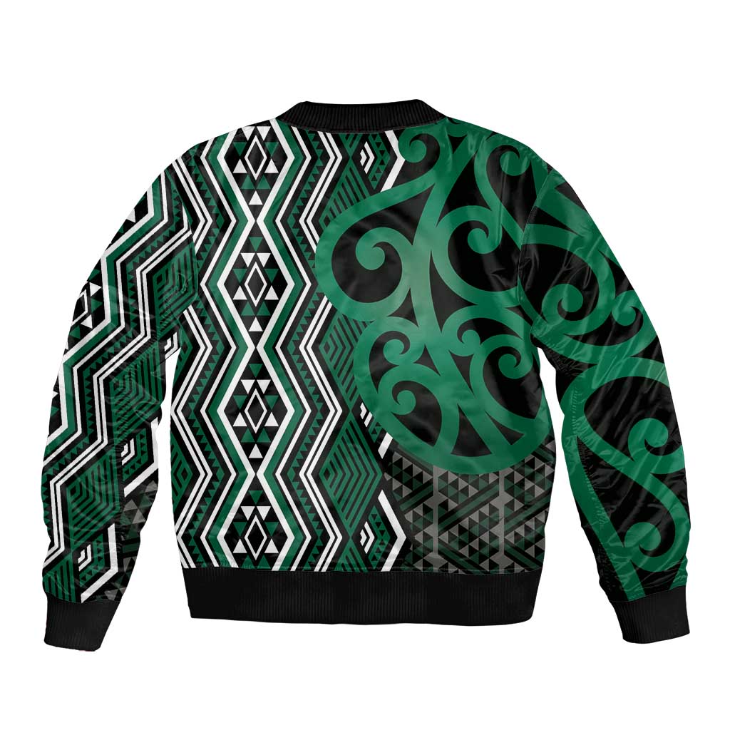 Maori Taniko Patterns Sleeve Zip Bomber Jacket Pounamu Patiki Motifs Mix Whakairo Ngaru LT7 - Polynesian Pride