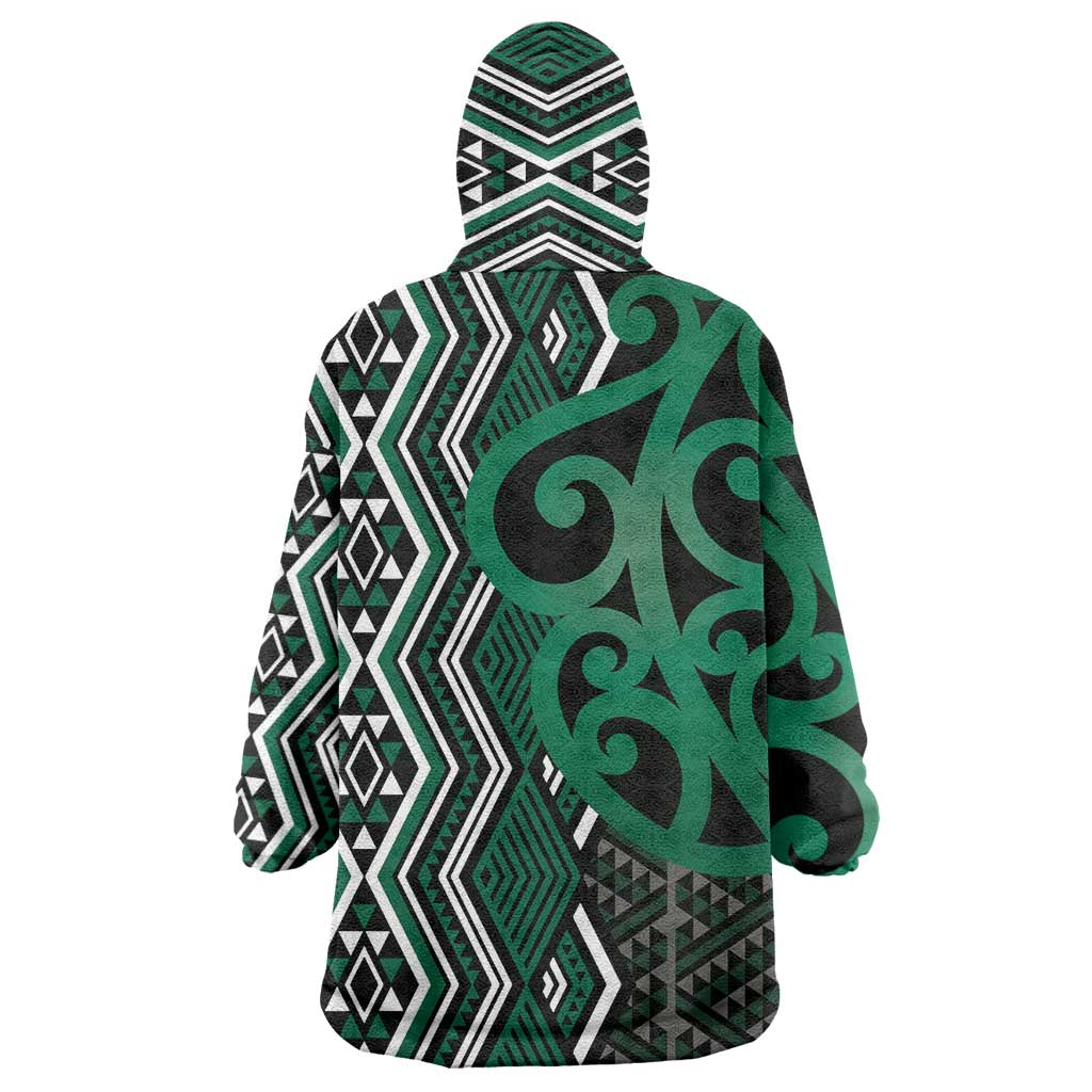 Maori Taniko Patterns Wearable Blanket Hoodie Pounamu Patiki Motifs Mix Whakairo Ngaru