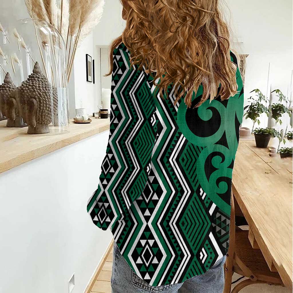 Maori Taniko Patterns Women Casual Shirt Pounamu Patiki Motifs Mix Whakairo Ngaru LT7 - Polynesian Pride