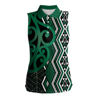 Maori Taniko Patterns Women Sleeveless Polo Shirt Pounamu Patiki Motifs Mix Whakairo Ngaru