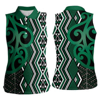 Maori Taniko Patterns Women Sleeveless Polo Shirt Pounamu Patiki Motifs Mix Whakairo Ngaru