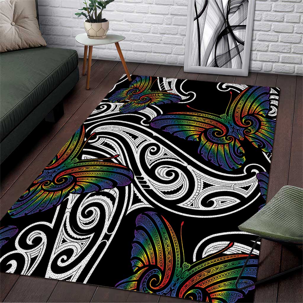 Aotearoa Takatapui Pride Area Rug Rainbow Butterfly - Free To Love
