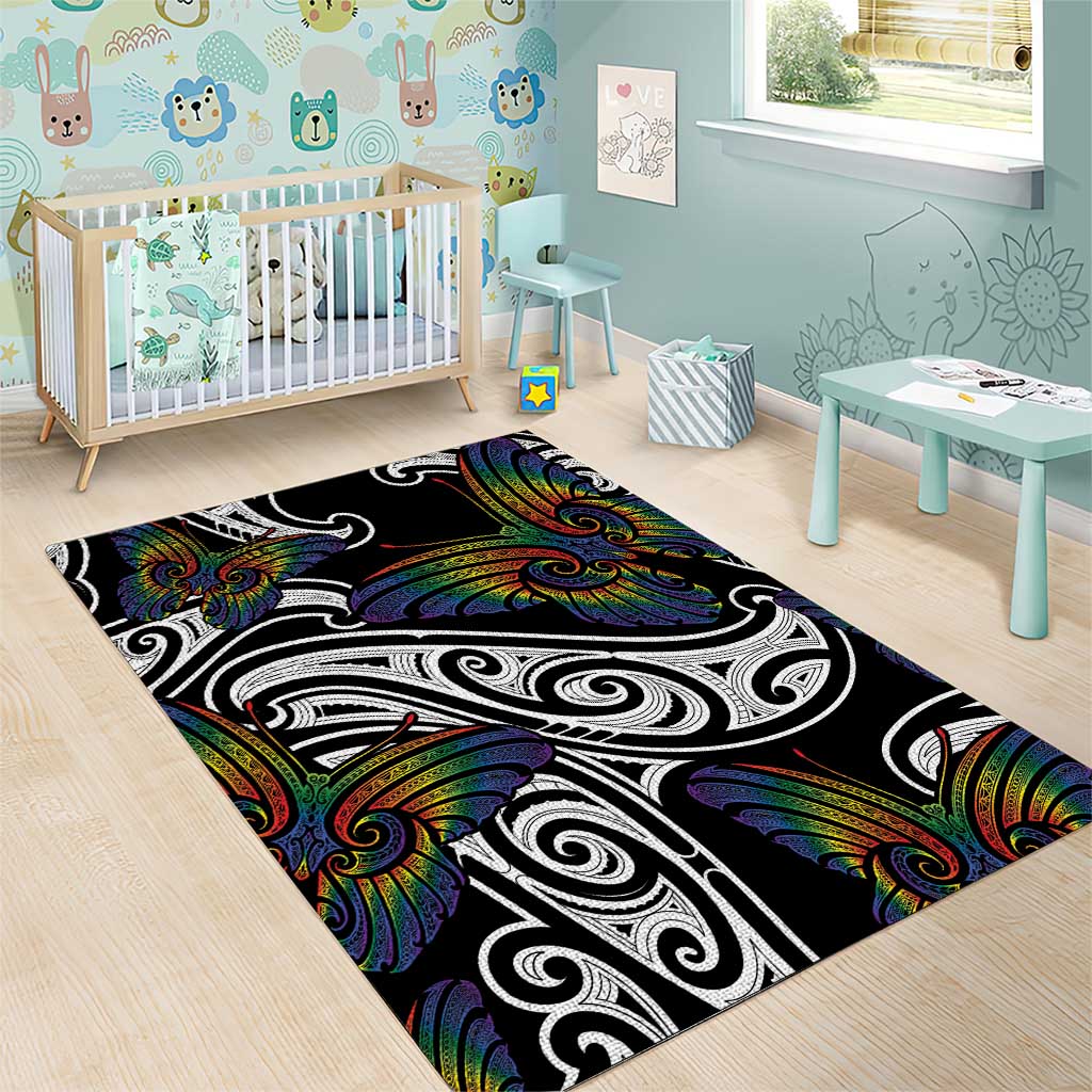 Aotearoa Takatapui Pride Area Rug Rainbow Butterfly - Free To Love
