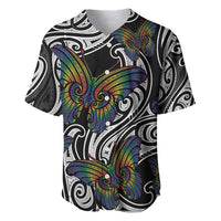 Aotearoa Takatapui Pride Baseball Jersey Rainbow Butterfly - Free To Love LT7 Black - Polynesian Pride