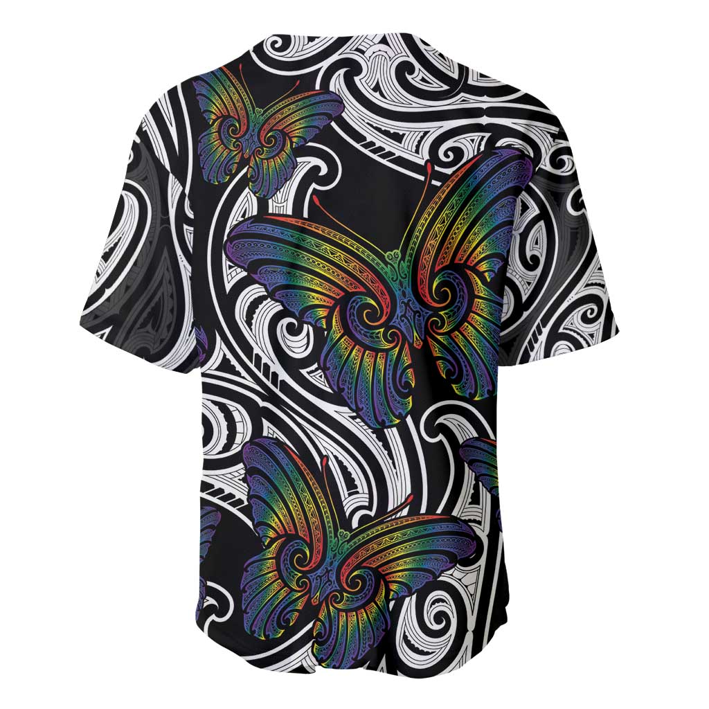Aotearoa Takatapui Pride Baseball Jersey Rainbow Butterfly - Free To Love LT7 - Polynesian Pride