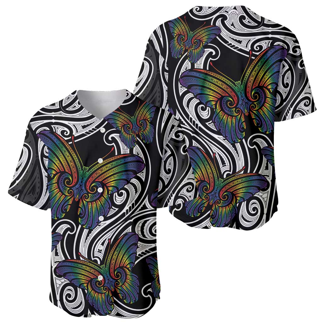 Aotearoa Takatapui Pride Baseball Jersey Rainbow Butterfly - Free To Love LT7 - Polynesian Pride