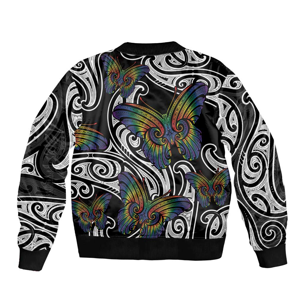 Aotearoa Takatapui Pride Bomber Jacket Rainbow Butterfly - Free To Love LT7 - Polynesian Pride