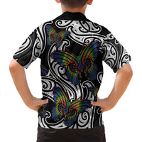 Aotearoa Takatapui Pride Family Matching Off The Shoulder Long Sleeve Dress and Hawaiian Shirt Rainbow Butterfly - Free To Love LT7 - Polynesian Pride