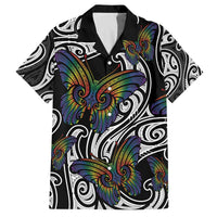 Aotearoa Takatapui Pride Family Matching Off The Shoulder Long Sleeve Dress and Hawaiian Shirt Rainbow Butterfly - Free To Love LT7 Dad's Shirt - Short Sleeve Black - Polynesian Pride