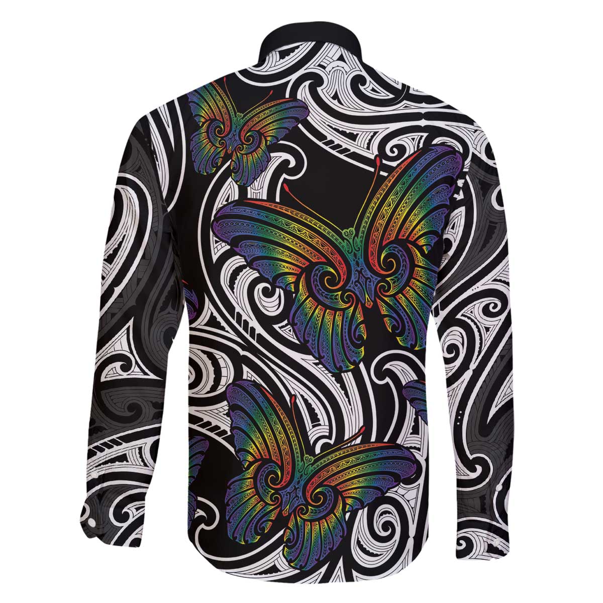 Aotearoa Takatapui Pride Family Matching Off The Shoulder Long Sleeve Dress and Hawaiian Shirt Rainbow Butterfly - Free To Love LT7 - Polynesian Pride