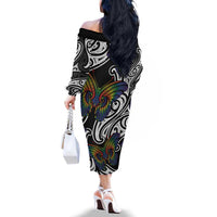 Aotearoa Takatapui Pride Family Matching Off The Shoulder Long Sleeve Dress and Hawaiian Shirt Rainbow Butterfly - Free To Love LT7 - Polynesian Pride