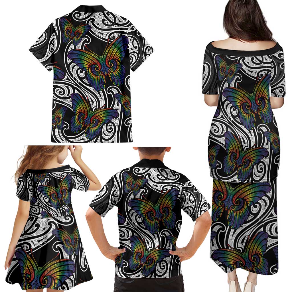 Aotearoa Takatapui Pride Family Matching Puletasi and Hawaiian Shirt Rainbow Butterfly - Free To Love LT7 - Polynesian Pride