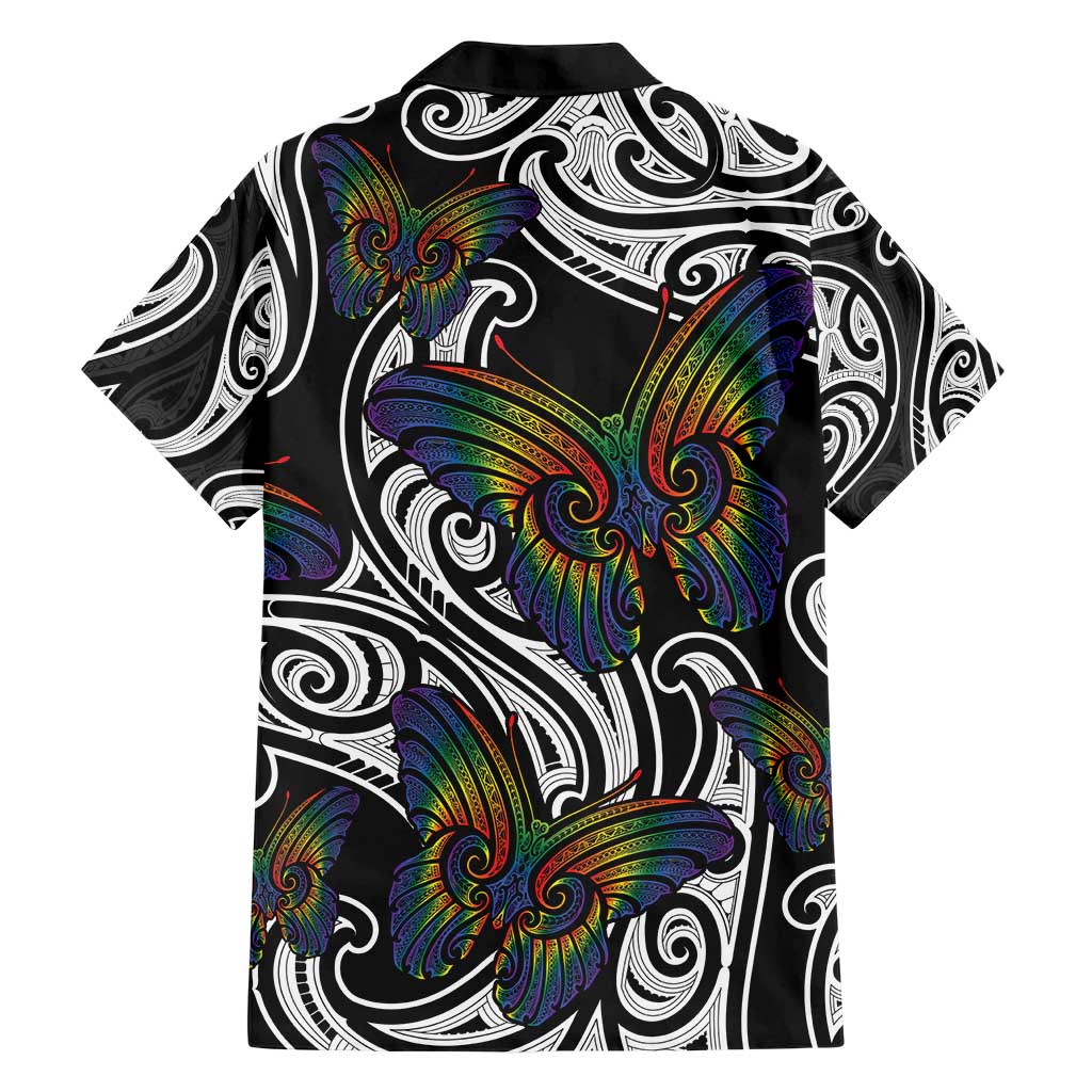 Aotearoa Takatapui Pride Family Matching Short Sleeve Bodycon Dress and Hawaiian Shirt Rainbow Butterfly - Free To Love LT7 - Polynesian Pride