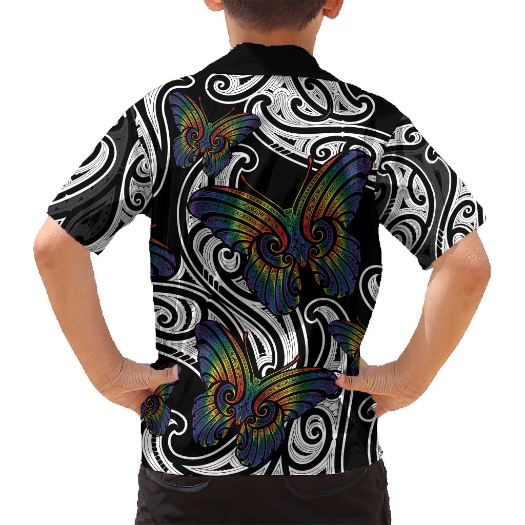Aotearoa Takatapui Pride Family Matching Summer Maxi Dress and Hawaiian Shirt Rainbow Butterfly - Free To Love LT7 - Polynesian Pride