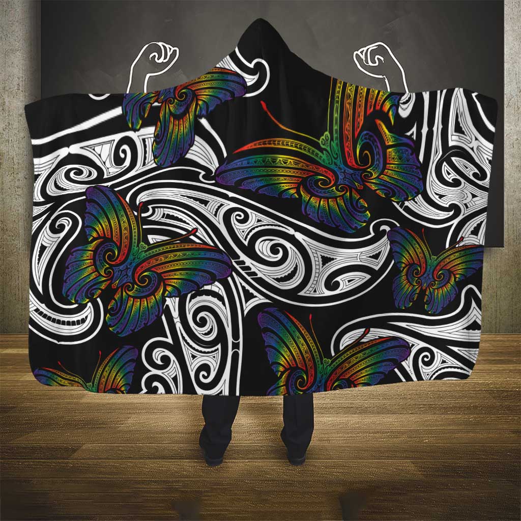 Aotearoa Takatapui Pride Hooded Blanket Rainbow Butterfly - Free To Love