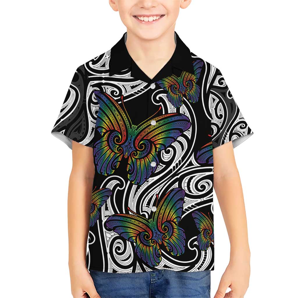 Aotearoa Takatapui Pride Kid Hawaiian Shirt Rainbow Butterfly - Free To Love