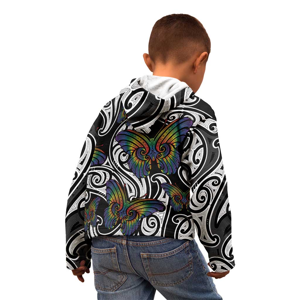 Aotearoa Takatapui Pride Kid Hoodie Rainbow Butterfly - Free To Love