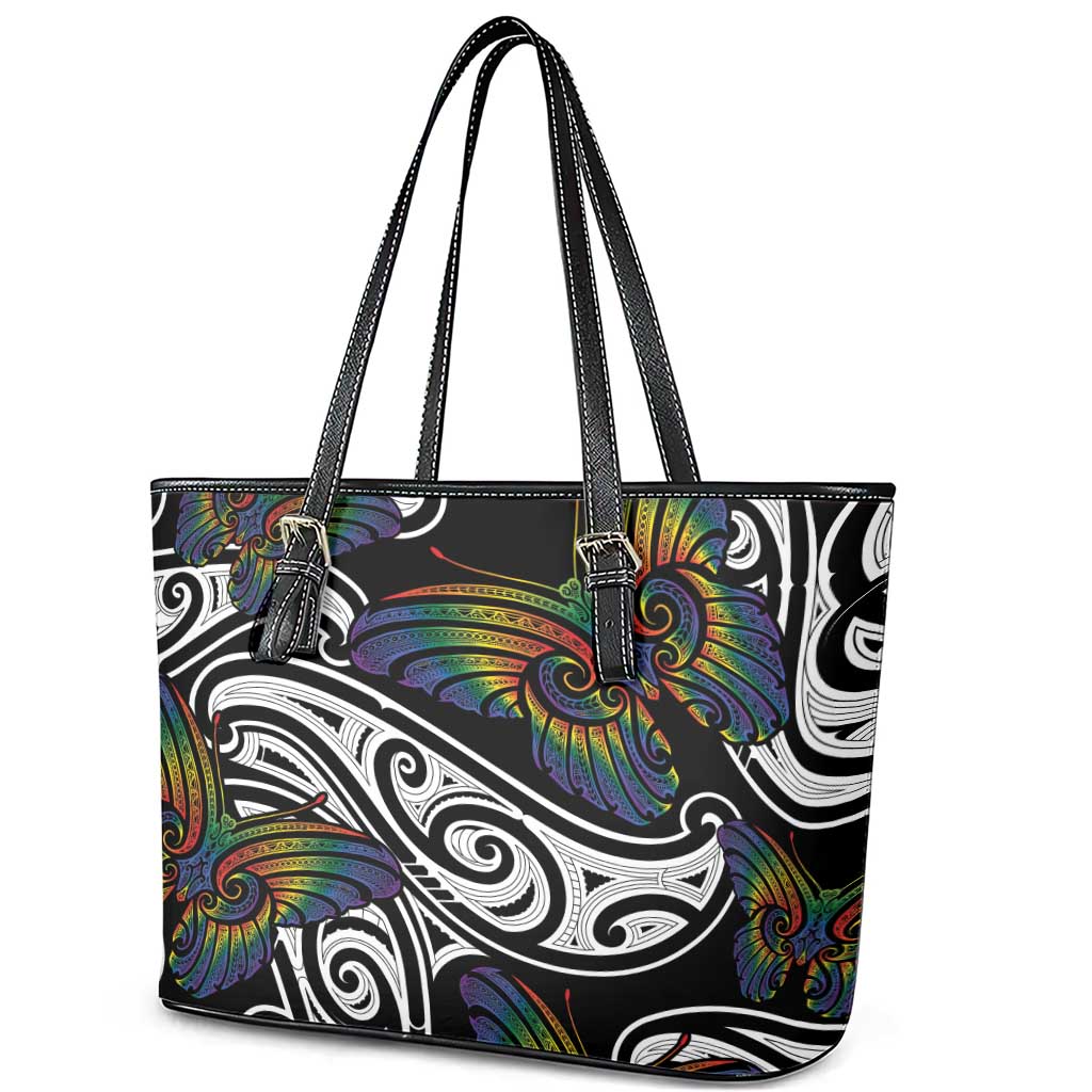 Aotearoa Takatapui Pride Leather Tote Bag Rainbow Butterfly - Free To Love LT7 - Polynesian Pride
