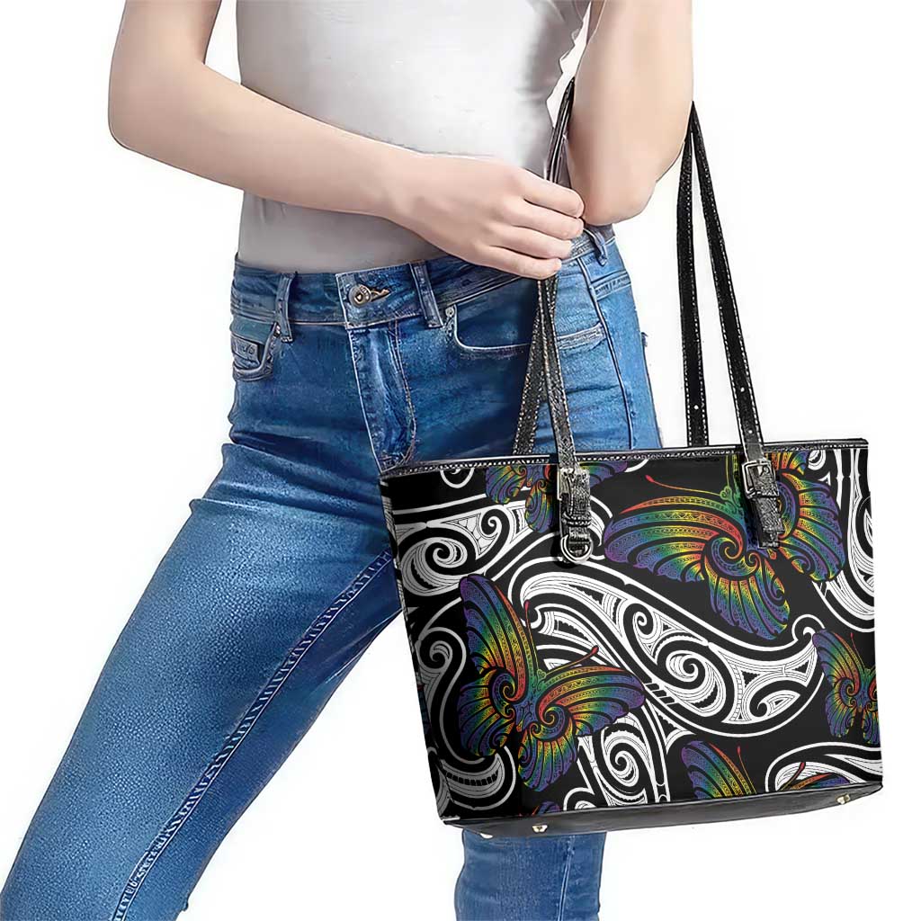 Aotearoa Takatapui Pride Leather Tote Bag Rainbow Butterfly - Free To Love LT7 - Polynesian Pride