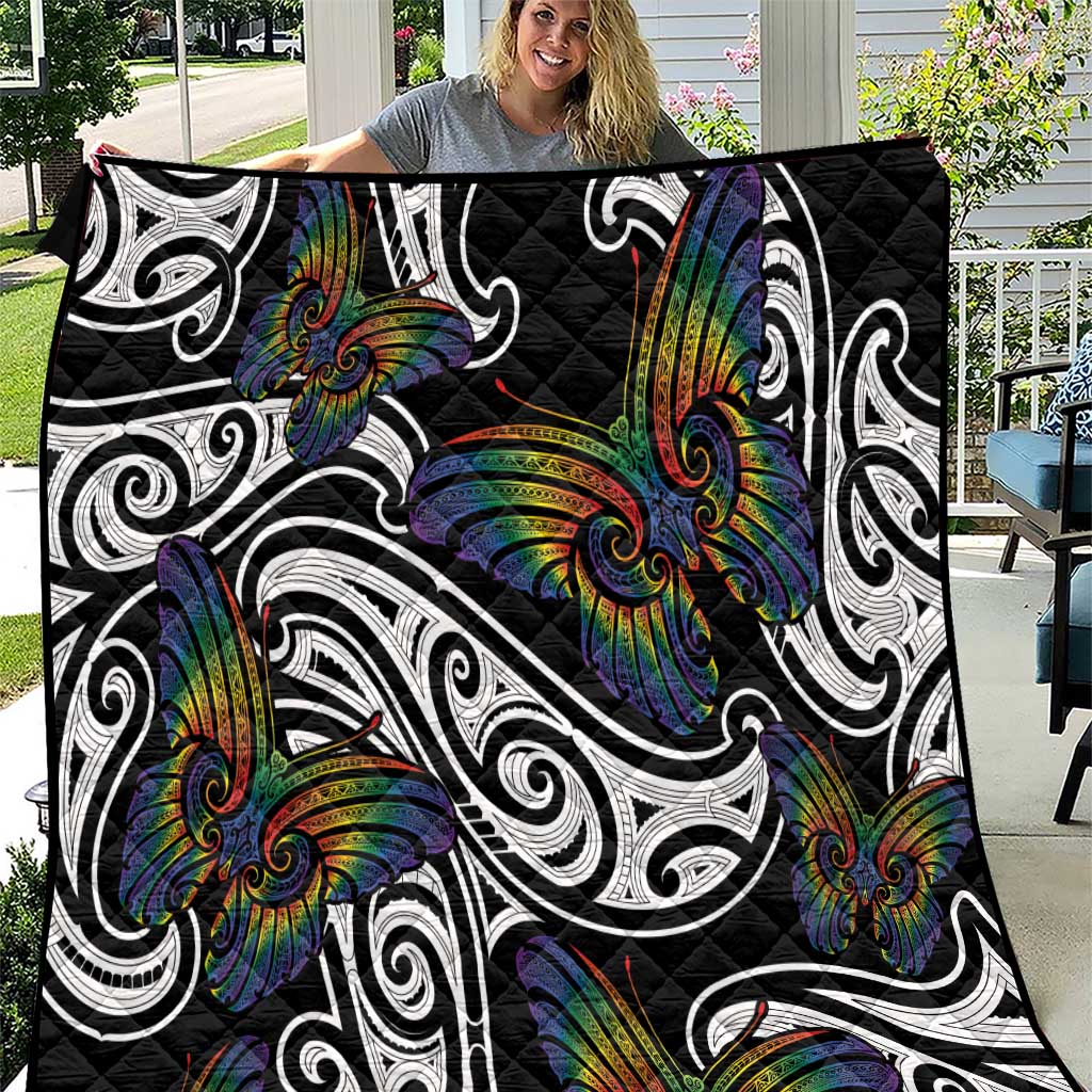 Aotearoa Takatapui Pride Quilt Rainbow Butterfly - Free To Love LT7 Black - Polynesian Pride