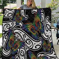 Aotearoa Takatapui Pride Quilt Rainbow Butterfly - Free To Love LT7 Black - Polynesian Pride