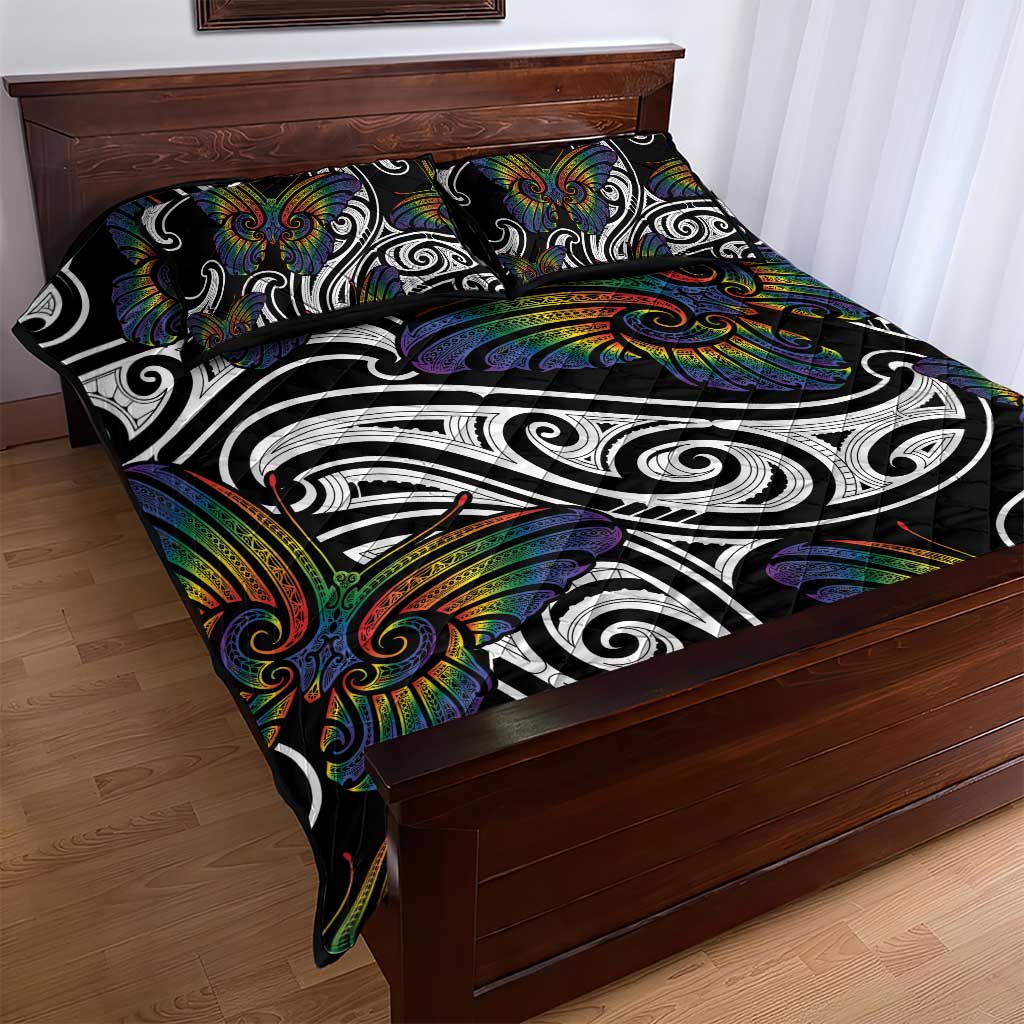 Aotearoa Takatapui Pride Quilt Bed Set Rainbow Butterfly - Free To Love