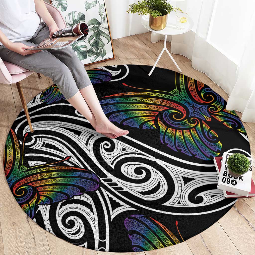 Aotearoa Takatapui Pride Round Carpet Rainbow Butterfly - Free To Love