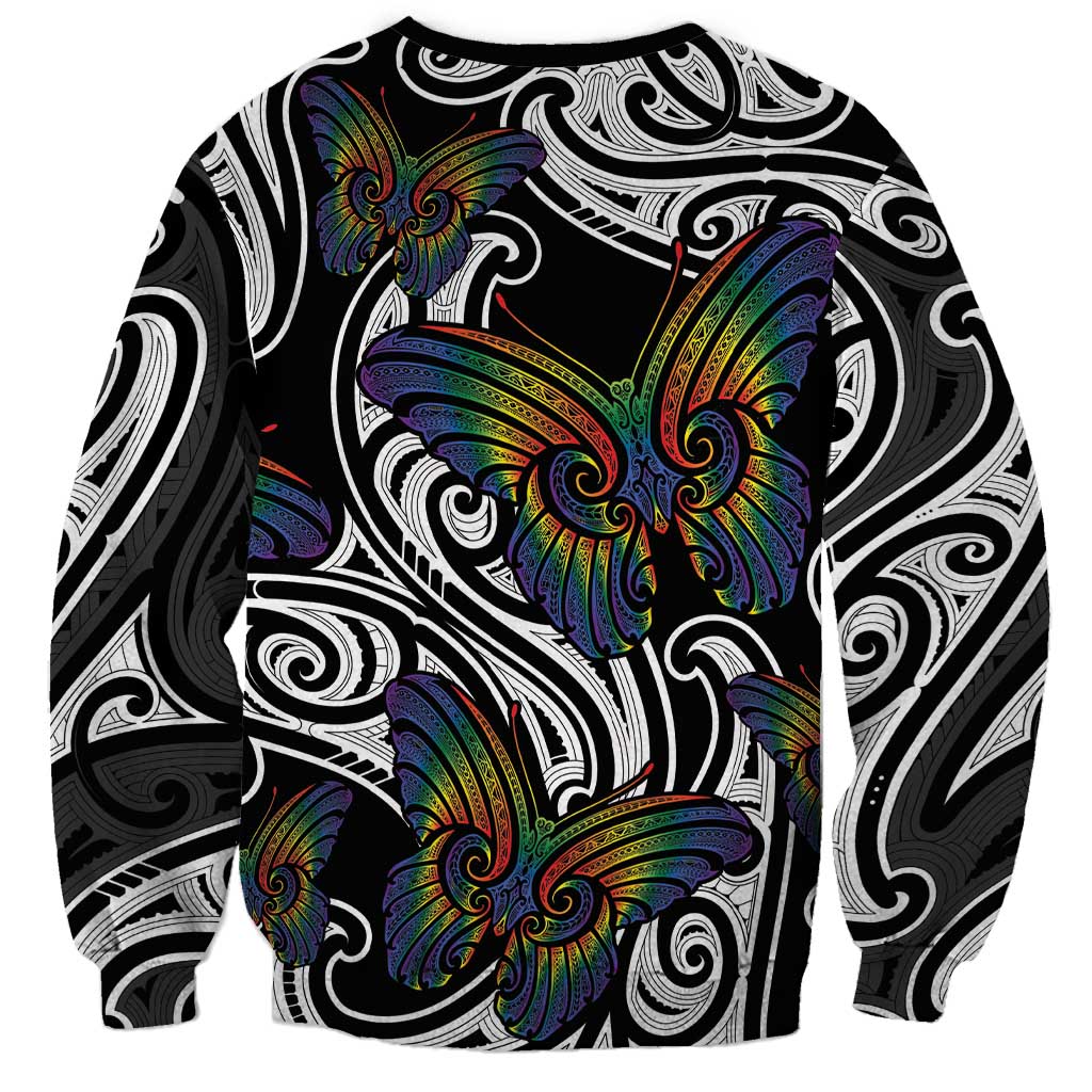 Aotearoa Takatapui Pride Sweatshirt Rainbow Butterfly - Free To Love