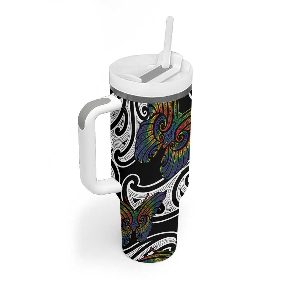Aotearoa Takatapui Pride Tumbler With Handle Rainbow Butterfly - Free To Love
